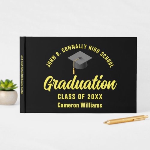 Black Yellow Graduate Custom 2024 Graduation Guest Book