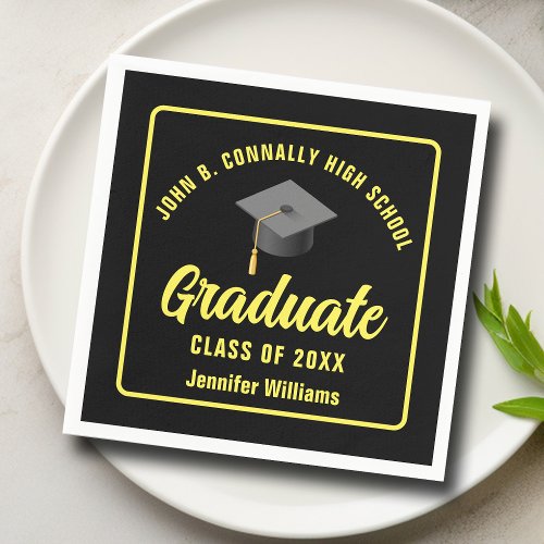 Black Yellow Graduate Custom 2024 Graduation Party Napkins