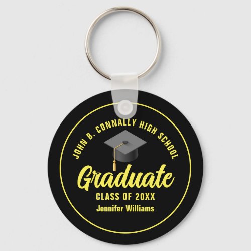 Black Yellow Graduate Custom Graduation Keepsake Keychain