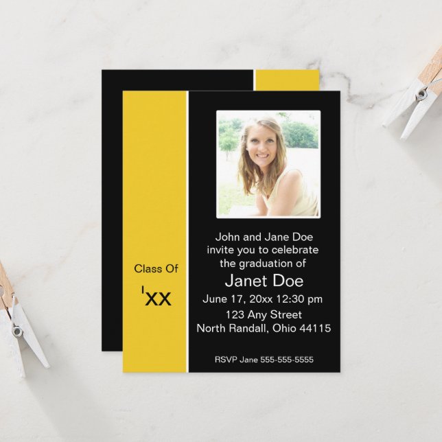 Black & Yellow Graduation Photo Announcement (Front/Back In Situ)