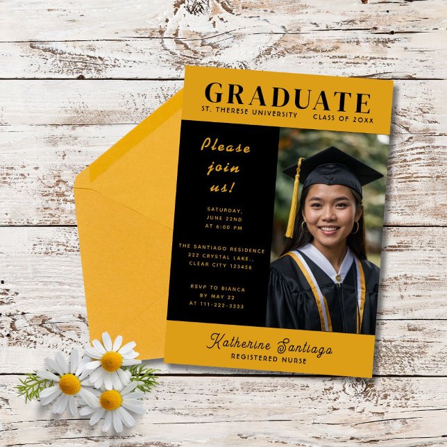 Black Yellow Graduation Photo Announcement (Creator Uploaded)