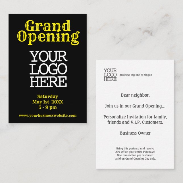 Black Yellow Grand Opening Discount Card (Front/Back)
