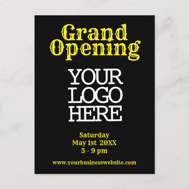 Black Yellow Grand Opening | Logo |Customer Invite (Front)