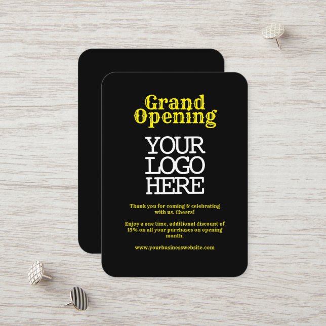 Black Yellow Grand Opening | Logo Discount Card (Front/Back In Situ)
