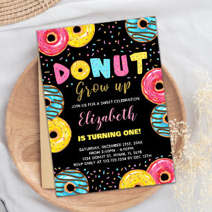 Black Yellow Green Donut Birthday Invitations