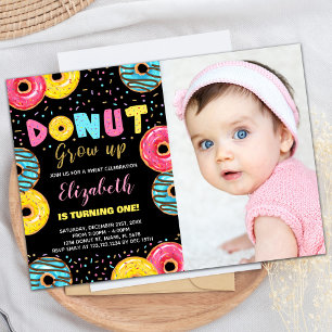 Black Yellow Green Photo Donut Birthday Invitation