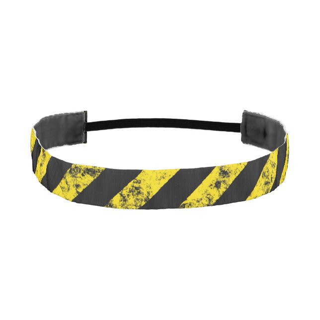 Black Yellow Grunge Caution Tape Stripes Pattern Athletic Headband (Front)