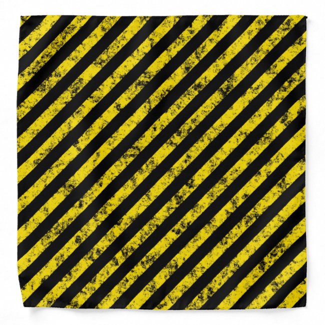 Black Yellow Grunge Caution Tape Stripes Pattern Bandana