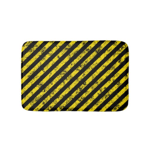 Black Yellow Grunge Caution Tape Stripes Pattern Bath Mat