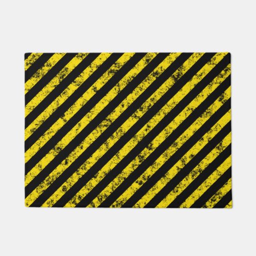 Black Yellow Grunge Caution Tape Stripes Pattern Doormat