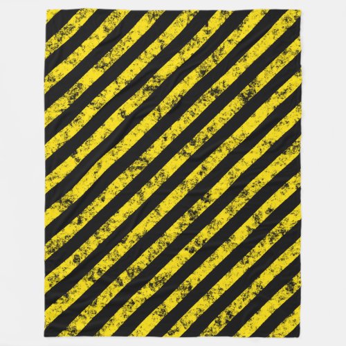 Black Yellow Grunge Caution Tape Stripes Pattern Fleece Blanket