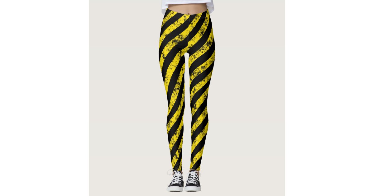 Black Yellow Grunge Caution Tape Stripes Pattern Leggings Zazzle