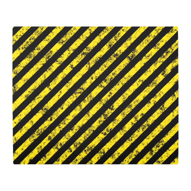 Black Yellow Grunge Caution Tape Stripes Pattern Metal Print (Front)