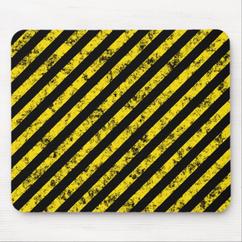 Black Yellow Grunge Caution Tape Stripes Pattern Mouse Pad