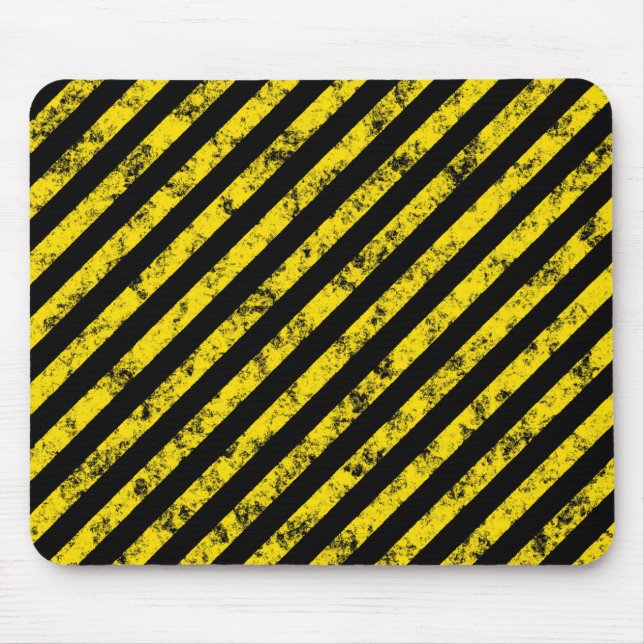 Black Yellow Grunge Caution Tape Stripes Pattern Mouse Pad (Front)