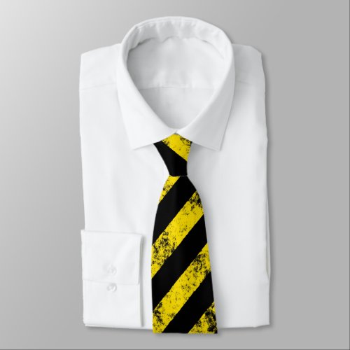 Black Yellow Grunge Caution Tape Stripes Pattern Neck Tie