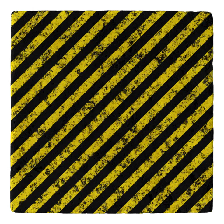 Black Yellow Grunge Caution Tape Stripes Pattern Trivet | Zazzle