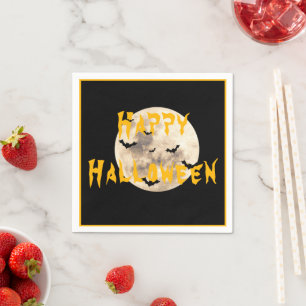Black Yellow Happy Halloween Moon Bats Napkins