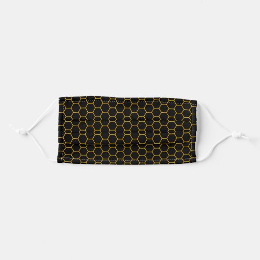 Black & Yellow Hexagon Honeycomb Pattern Geometric Adult Cloth Face Mask (Front, Folded)