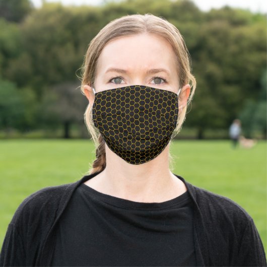 Black & Yellow Hexagon Honeycomb Pattern Geometric Adult Cloth Face Mask (Outside)