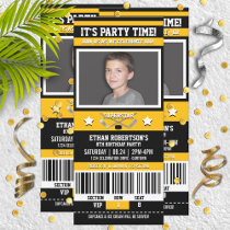 Black/Yellow Hockey Ticket Birthday Party Invitation