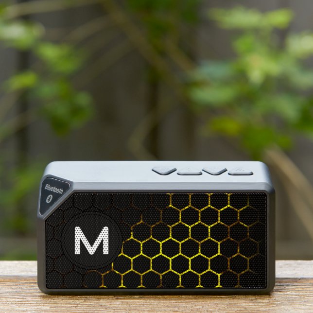 Black yellow honeycomb geometry pattern Monogram Bluetooth Speaker (Insitu(Outdoor))