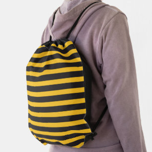 Black Yellow Horizontal Lines Geometric Bee Animal Drawstring Bag