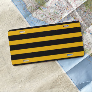 Black Yellow Horizontal Lines Geometric Bee Animal License Plate