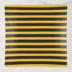 Black Yellow Horizontal Lines Geometric Bee Animal Trinket Tray