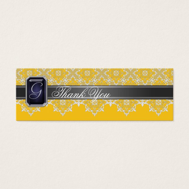 Black & Yellow Lace Jeweled Wedding Favor Tag (Front)