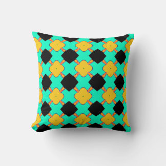 BLACK & YELLOW  LATTICE WITH AQUA, THROW PILLOW