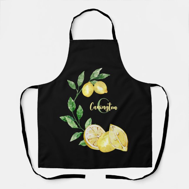 Black & Yellow Lemon Monogram Apron (Front)