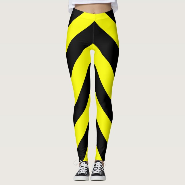 Black & Yellow Lines Pattern Leggings (Front)