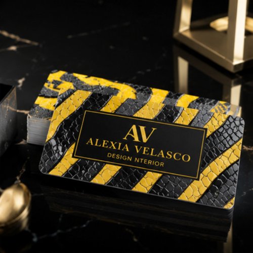 Black & Yellow Luxury Modern Animal skin Foil Spot Gloss Business Cards