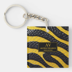 Black & Yellow Luxury Modern Animal skin Keychain