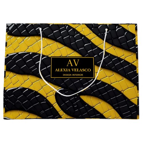 Black & Yellow Luxury Modern Animal skin Large Gift Bag