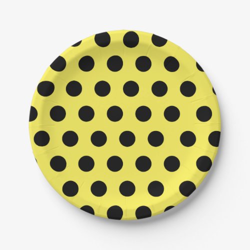 Black  Yellow Medium Sized Polka Dot Chic Paper Plates