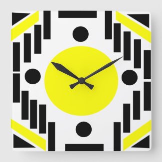 Black Yellow Mid Century Modern Geometric Mandala