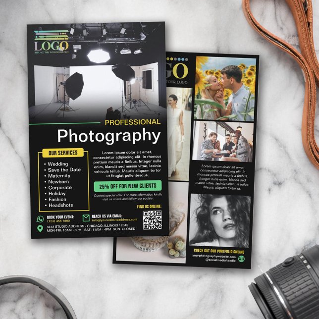 Black Yellow Mint Professional Photography Logo Flyer (Creator Uploaded)