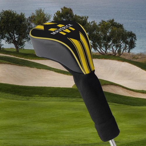 Black Yellow Monogram and Name Golf Head Cover