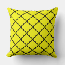 Black Yellow Moroccan Quatrefoil Pattern Pillow