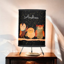 Black Yellow Nursery Baby Owl Stars Bird Tripod Lamp