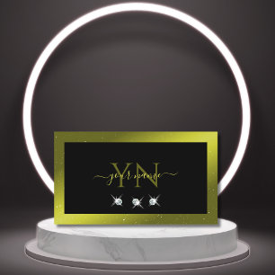 Black Yellow Olive Green Sparkling Jewels Monogram Business Card