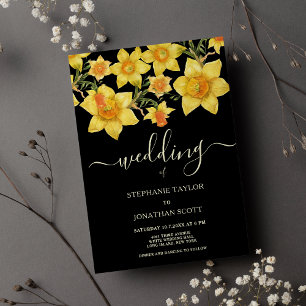 Black yellow orange daffodils floral wedding Invitation