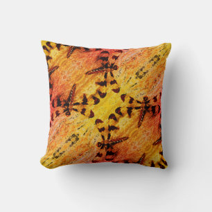 Black, yellow orange fall dragonfly solid back throw pillow
