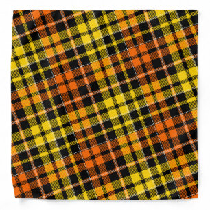 Black Yellow Orange Plaid Tartan Design Bandana