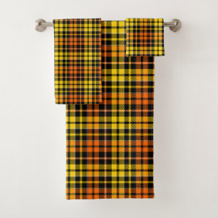 Black Yellow Orange Plaid Tartan Design Bath Towel Set