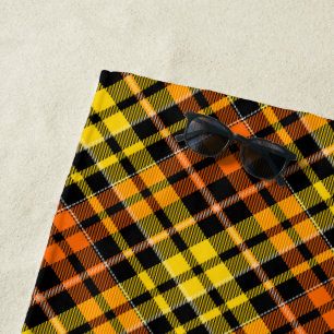 Black Yellow Orange Plaid Tartan Design Beach Towel