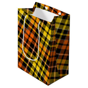 Black Yellow Orange Plaid Tartan Design  Medium Gift Bag