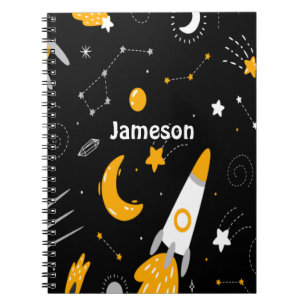 Black Yellow Outer Space Galaxy Rocket Notebook
